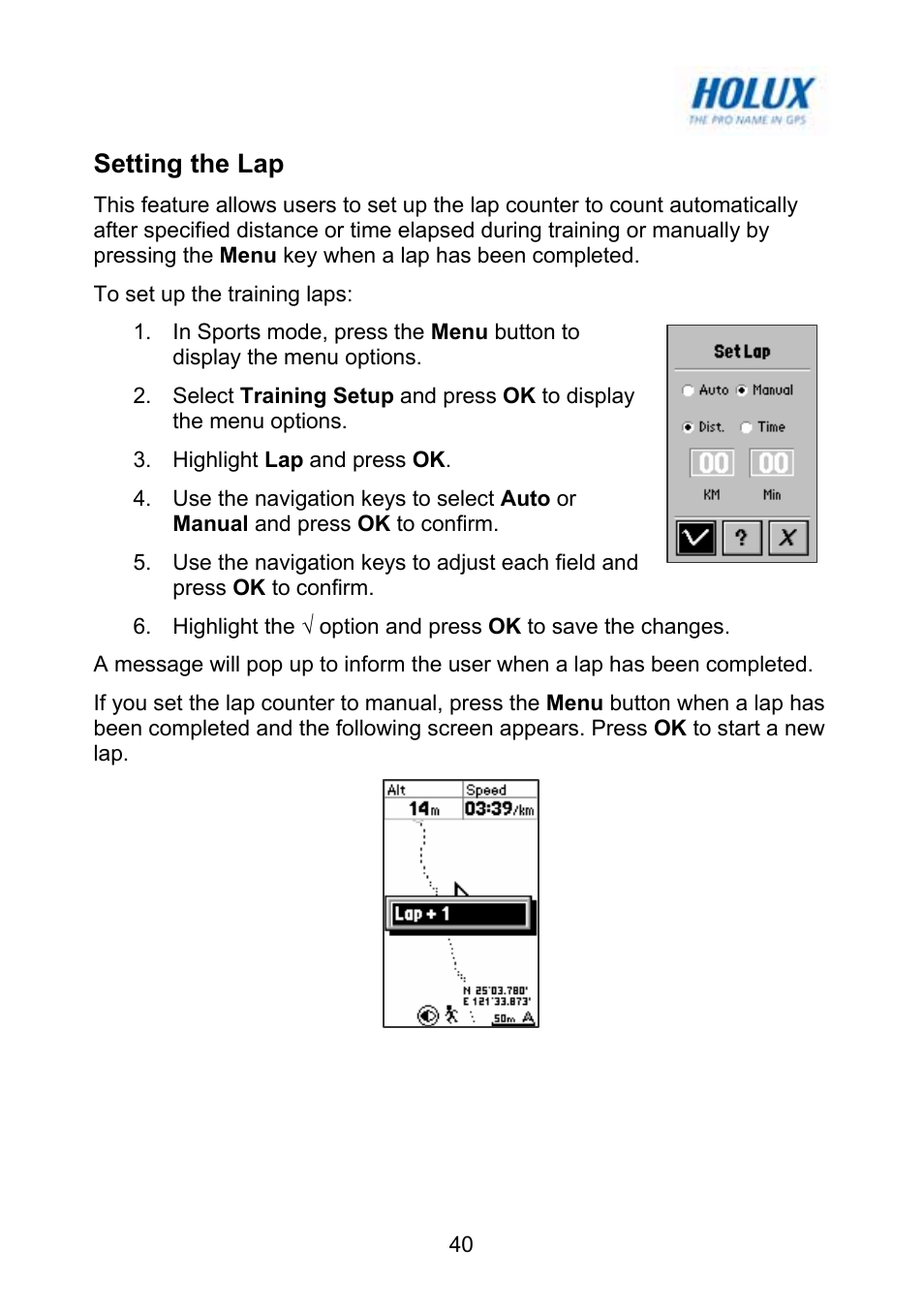 Setting the lap | Holux GM-120 User Manual | Page 47 / 78