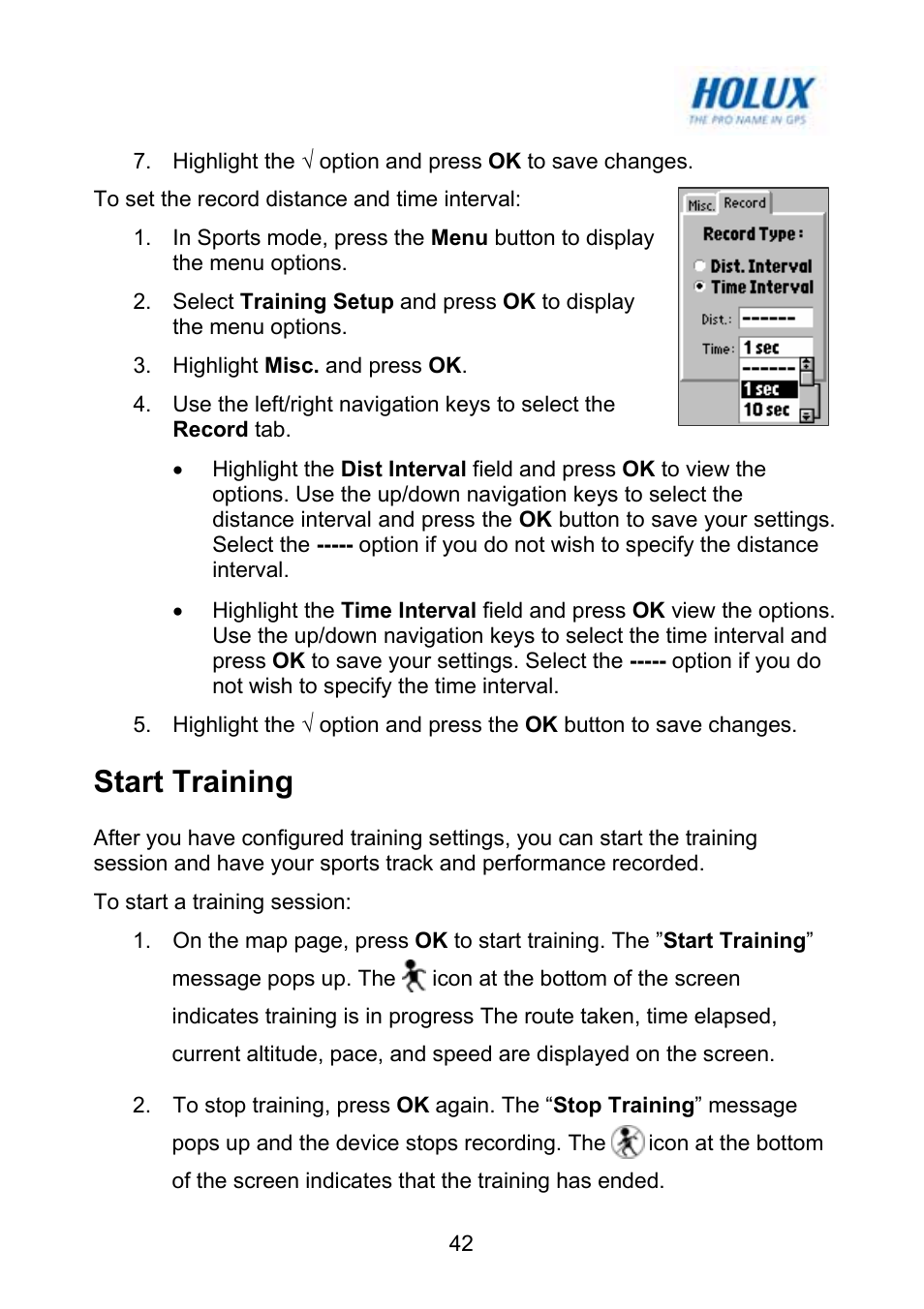 Start training | Holux GM-120 User Manual | Page 49 / 78