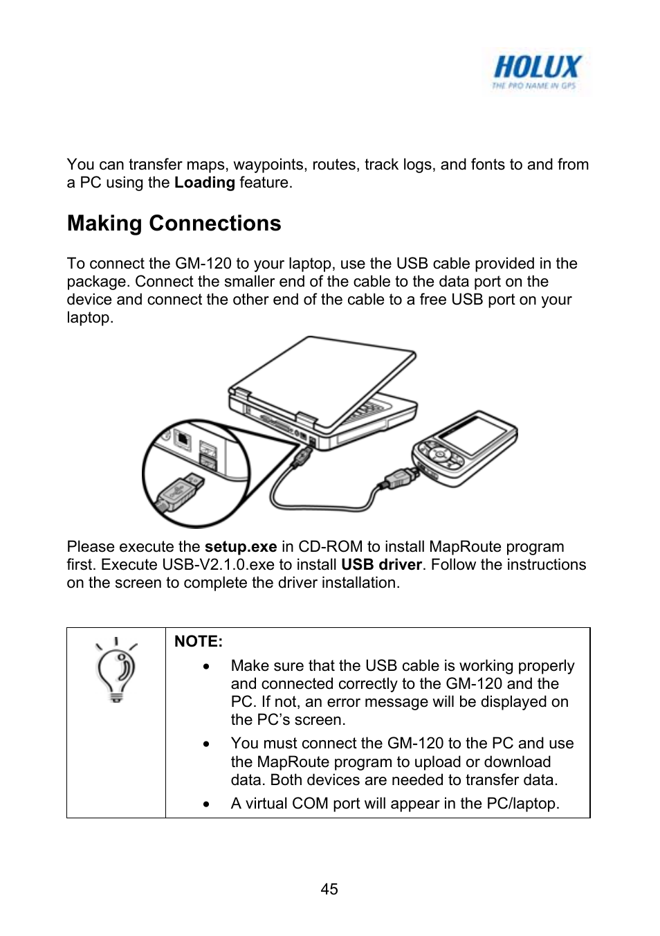 Transferring data, Making connections | Holux GM-120 User Manual | Page 52 / 78