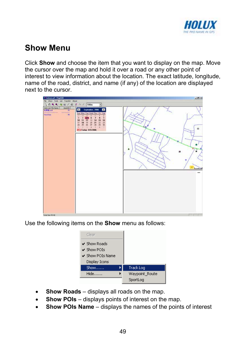 Show menu | Holux GM-120 User Manual | Page 56 / 78