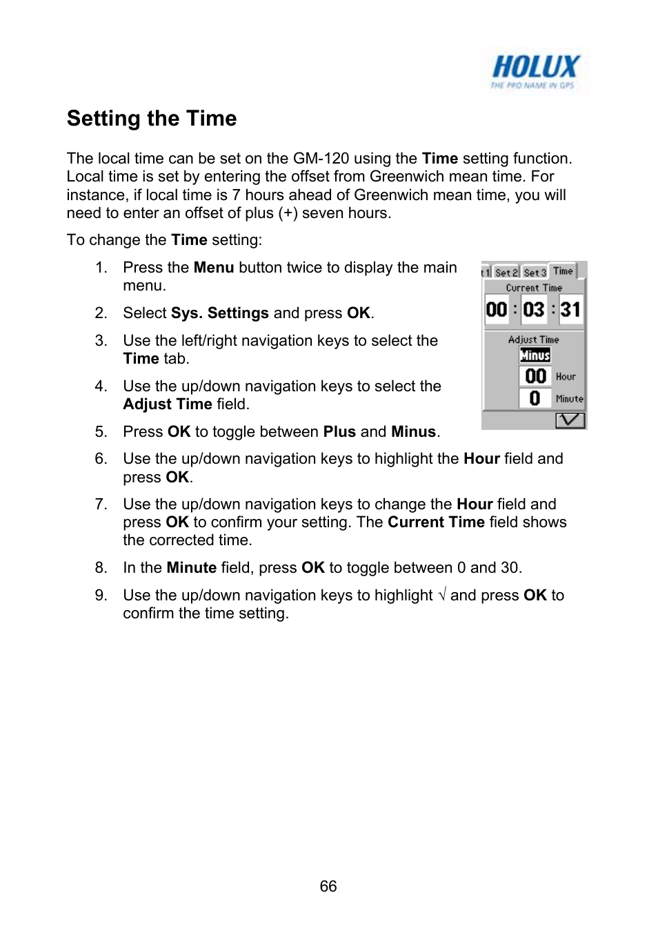 Setting the time | Holux GM-120 User Manual | Page 73 / 78