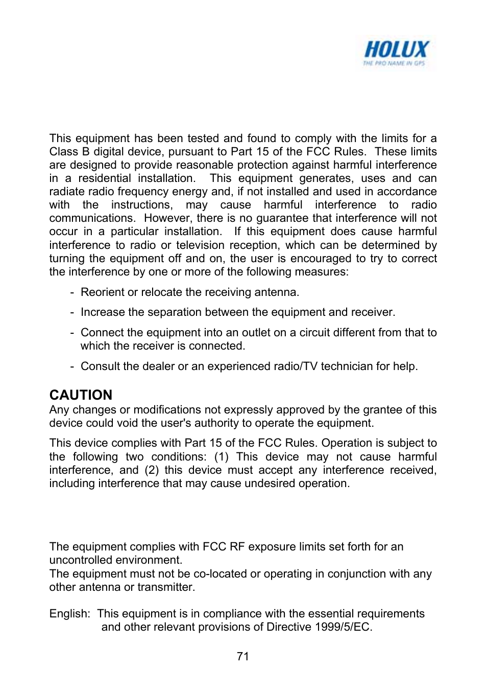 Rf exposure warning | Holux GM-120 User Manual | Page 78 / 78