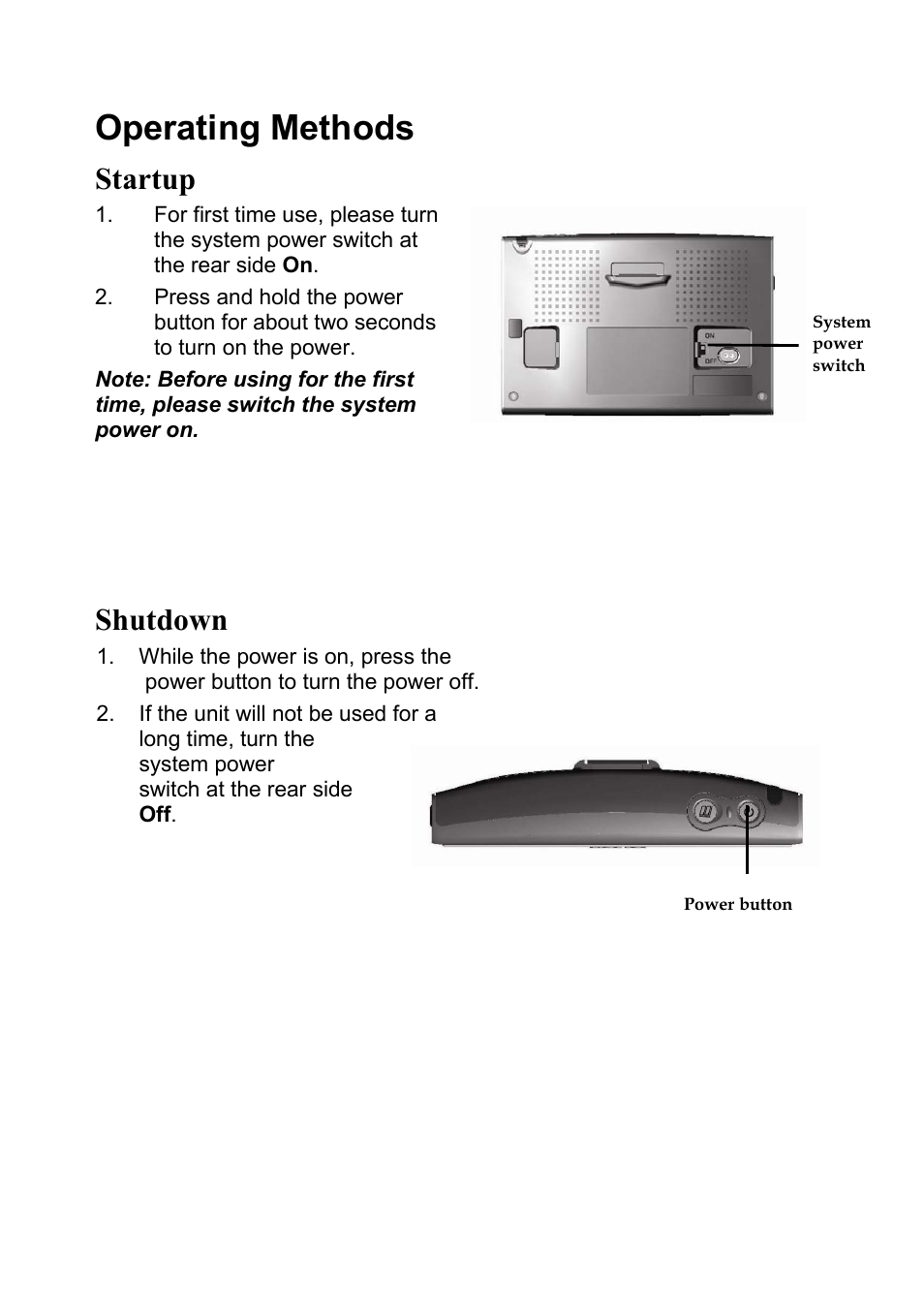 Operating methods, Startup, Shutdown | Holux GPSmile 55 User Manual | Page 3 / 7