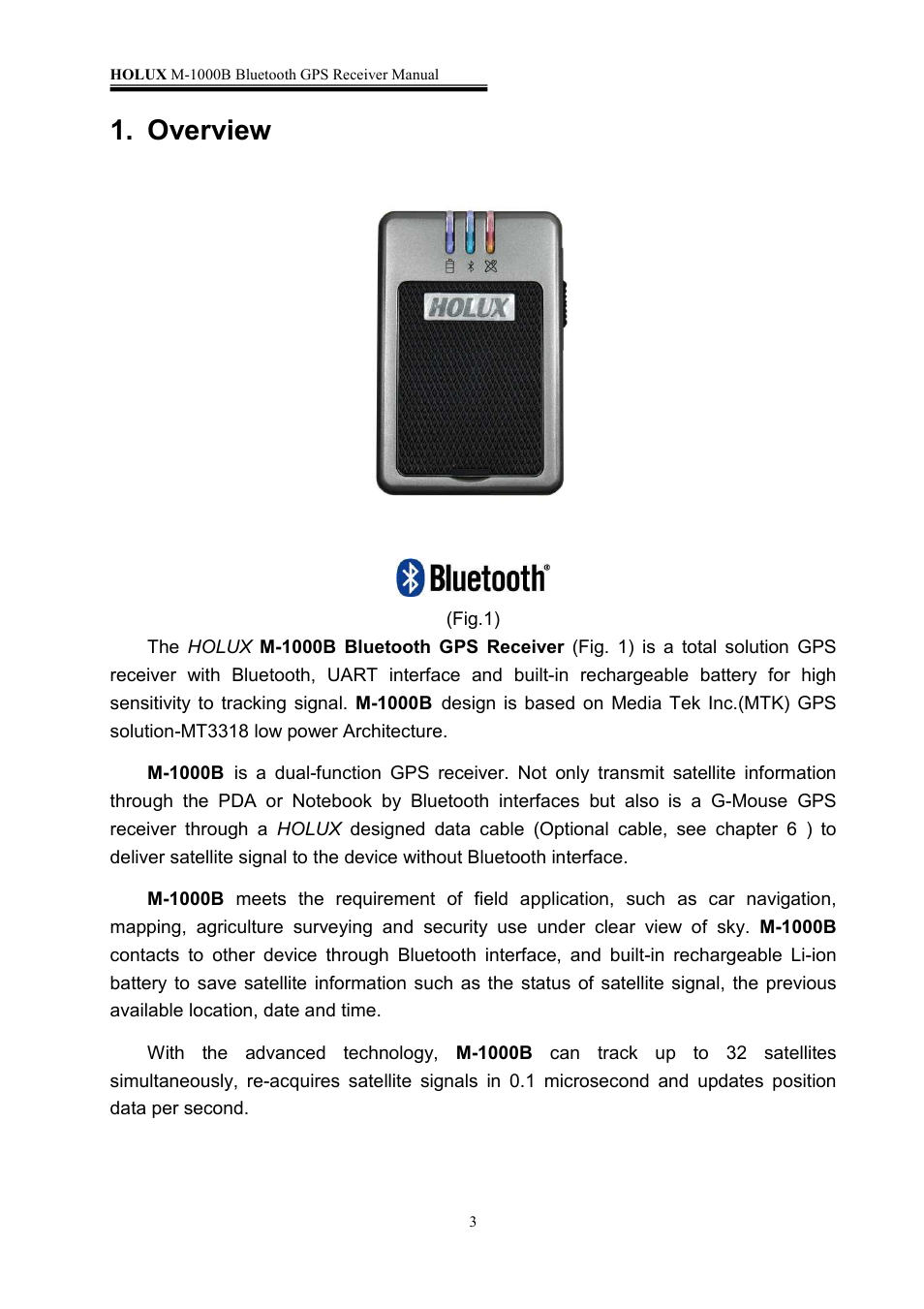 Overview | Holux M-1000B User Manual | Page 3 / 18