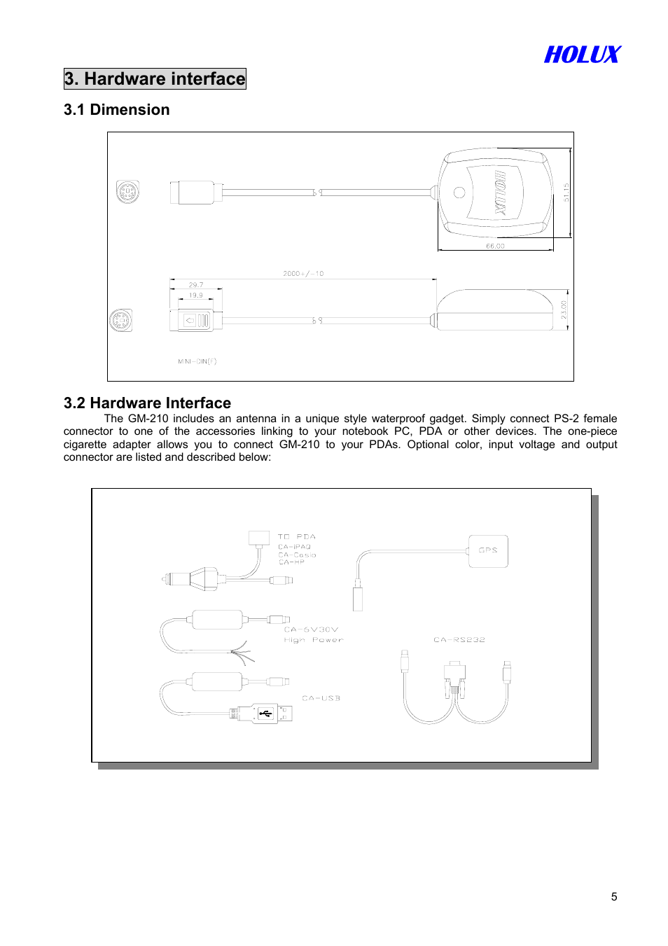 Holux, Hardware interface | Holux GM-210 User Manual | Page 5 / 14