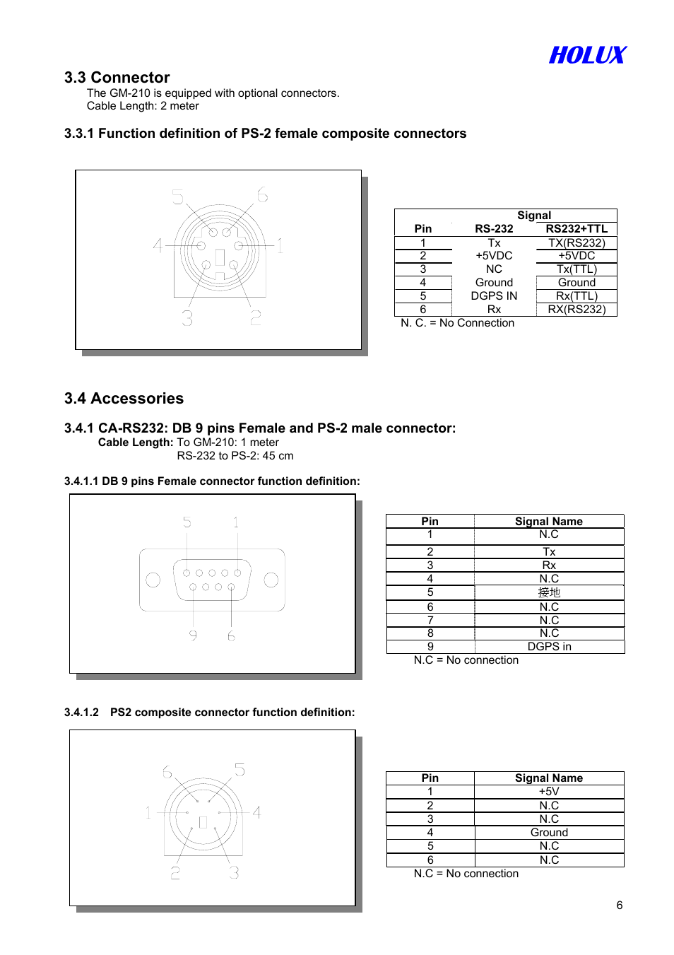 Holux, 3 connector, 4 accessories | Holux GM-210 User Manual | Page 6 / 14