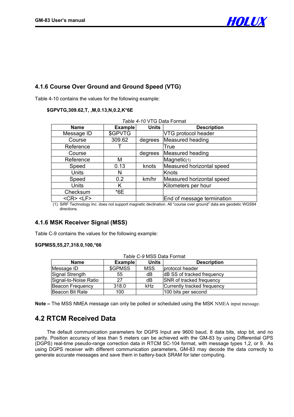 2 rtcm received data | Holux GM-83 User Manual | Page 11 / 14