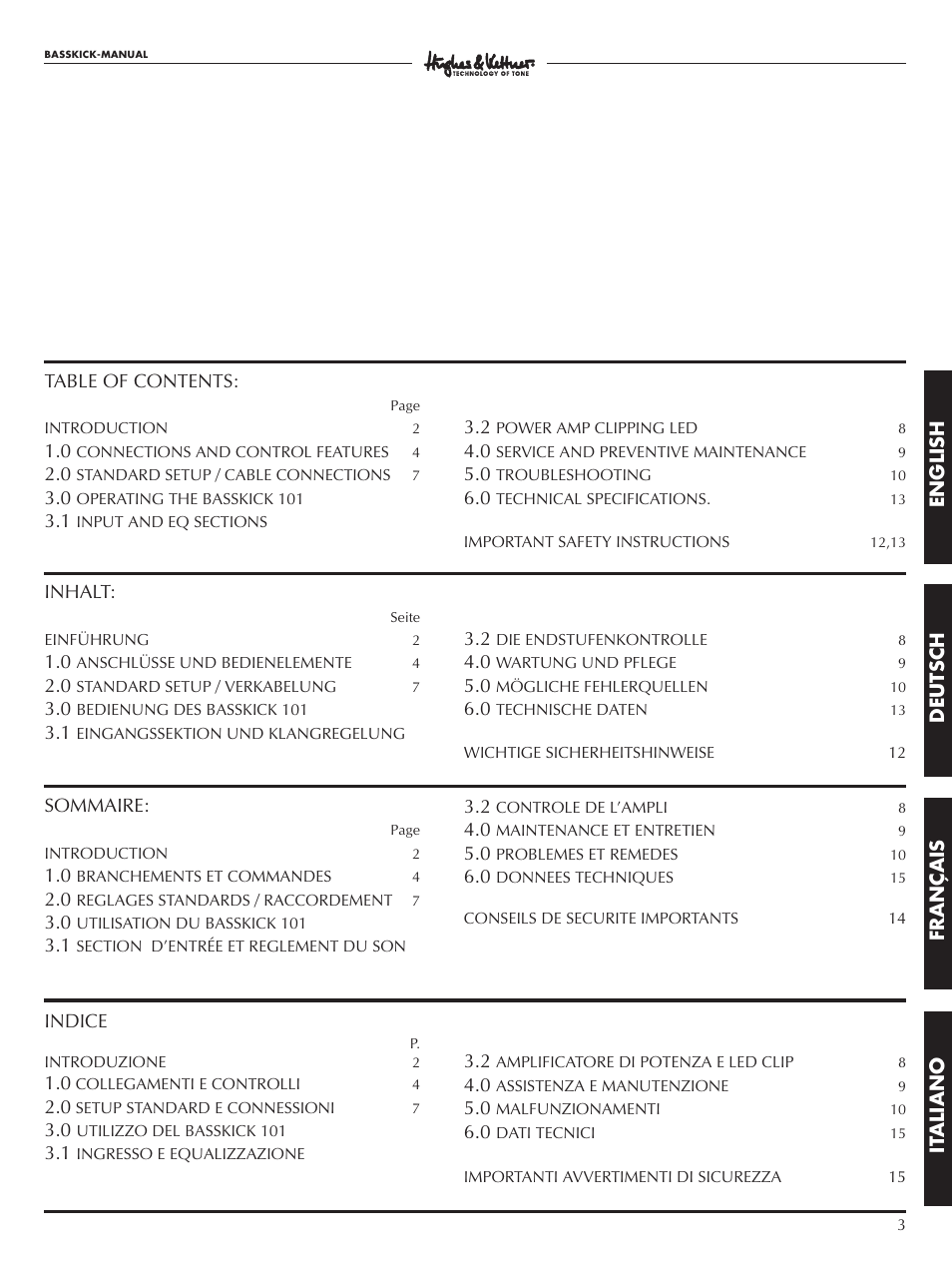 Hughes & Kettner 140 WATT BASSAMPLIFIER Bass Kick 101 User Manual | Page 3 / 16