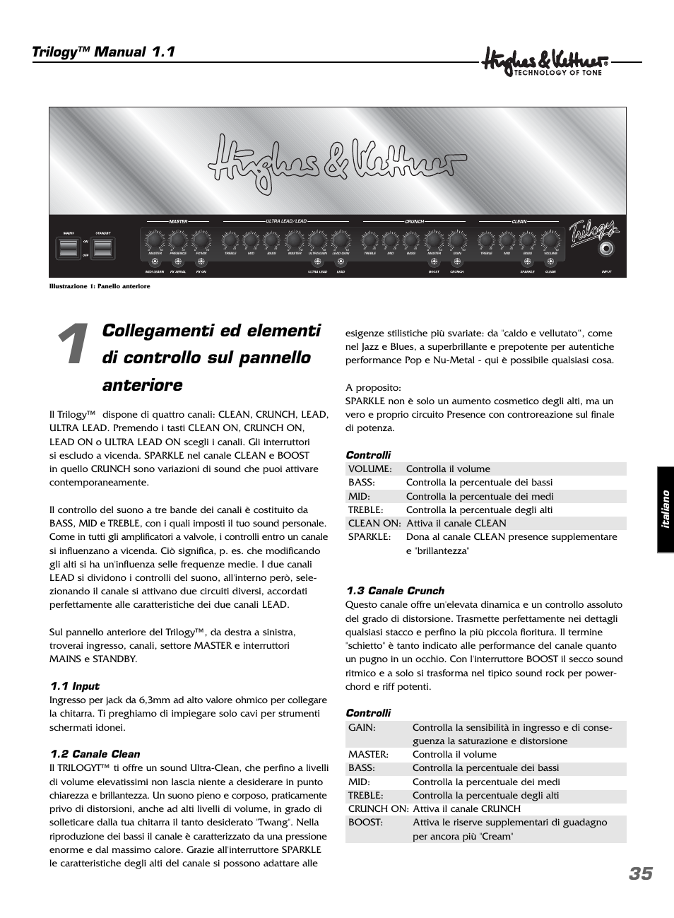 Trilogy™ manual 1.1, Italiano | Hughes & Kettner TrilogyTM User Manual | Page 35 / 56