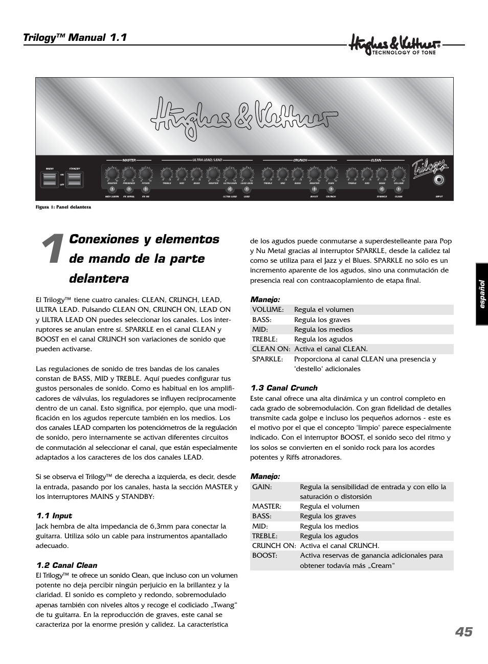 Trilogy™ manual 1.1, Español | Hughes & Kettner TrilogyTM User Manual | Page 45 / 56
