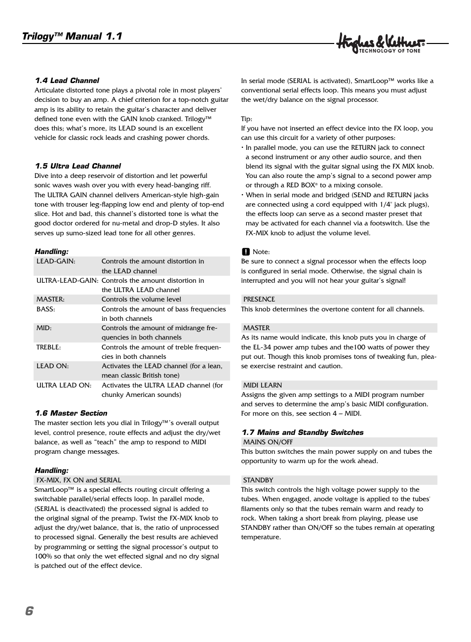 Trilogy™ manual 1.1 | Hughes & Kettner TrilogyTM User Manual | Page 6 / 56