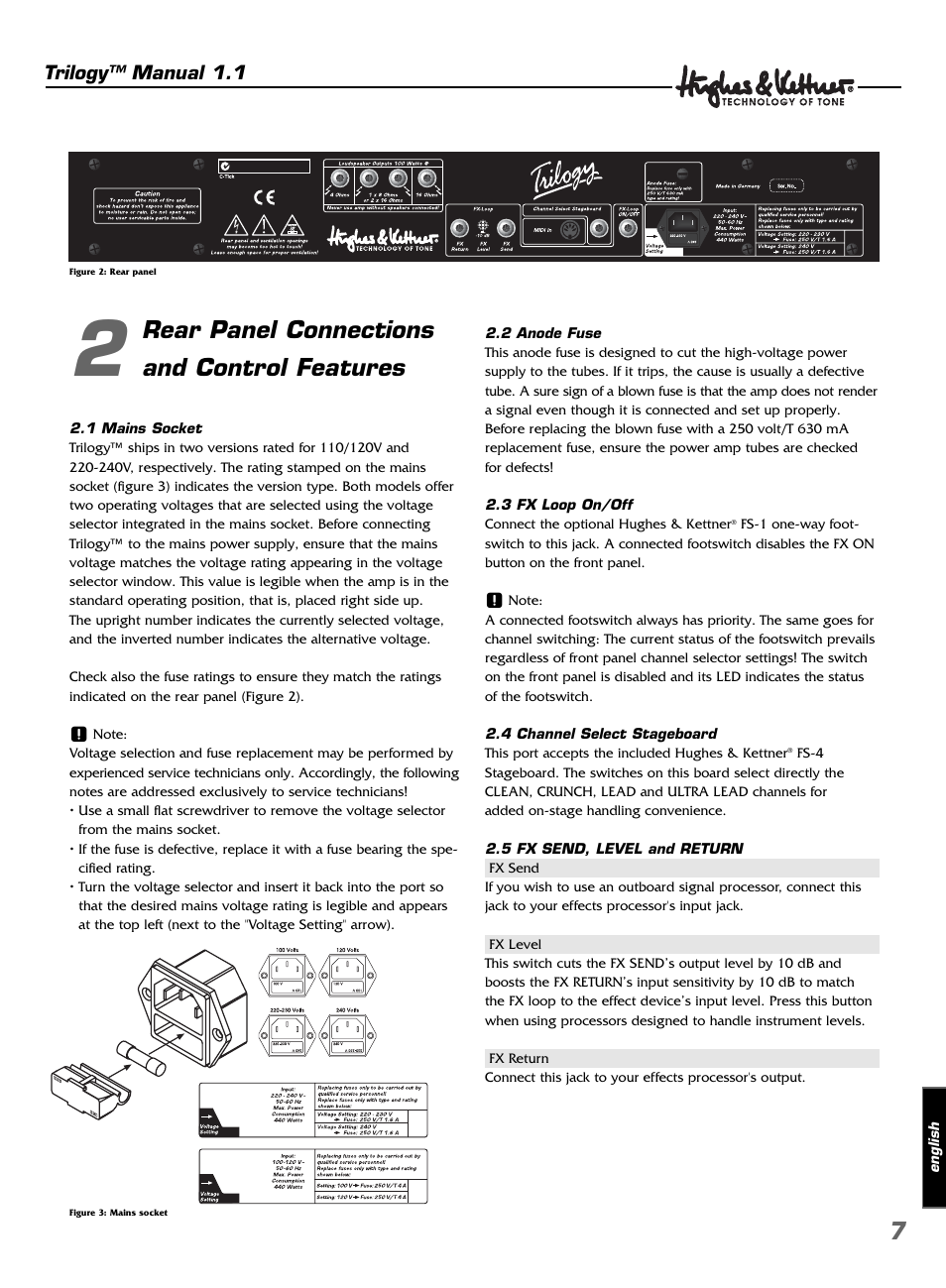 Rear panel connections and control features | Hughes & Kettner TrilogyTM User Manual | Page 7 / 56