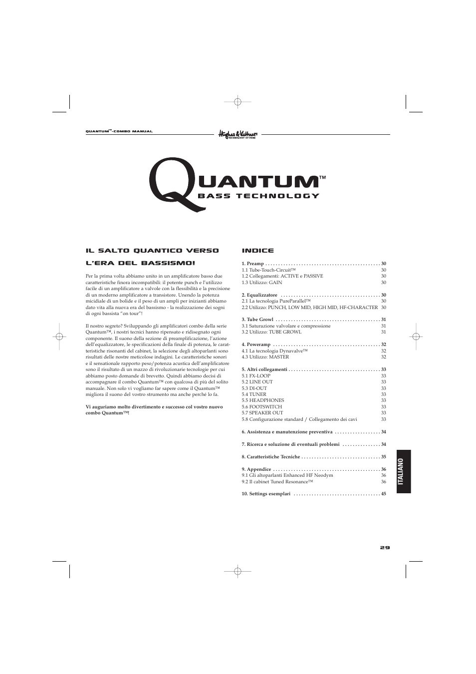 Il salto quantico verso l’era del bassismo, Indice | Hughes & Kettner Quantaum Combos QC 412 User Manual | Page 29 / 48