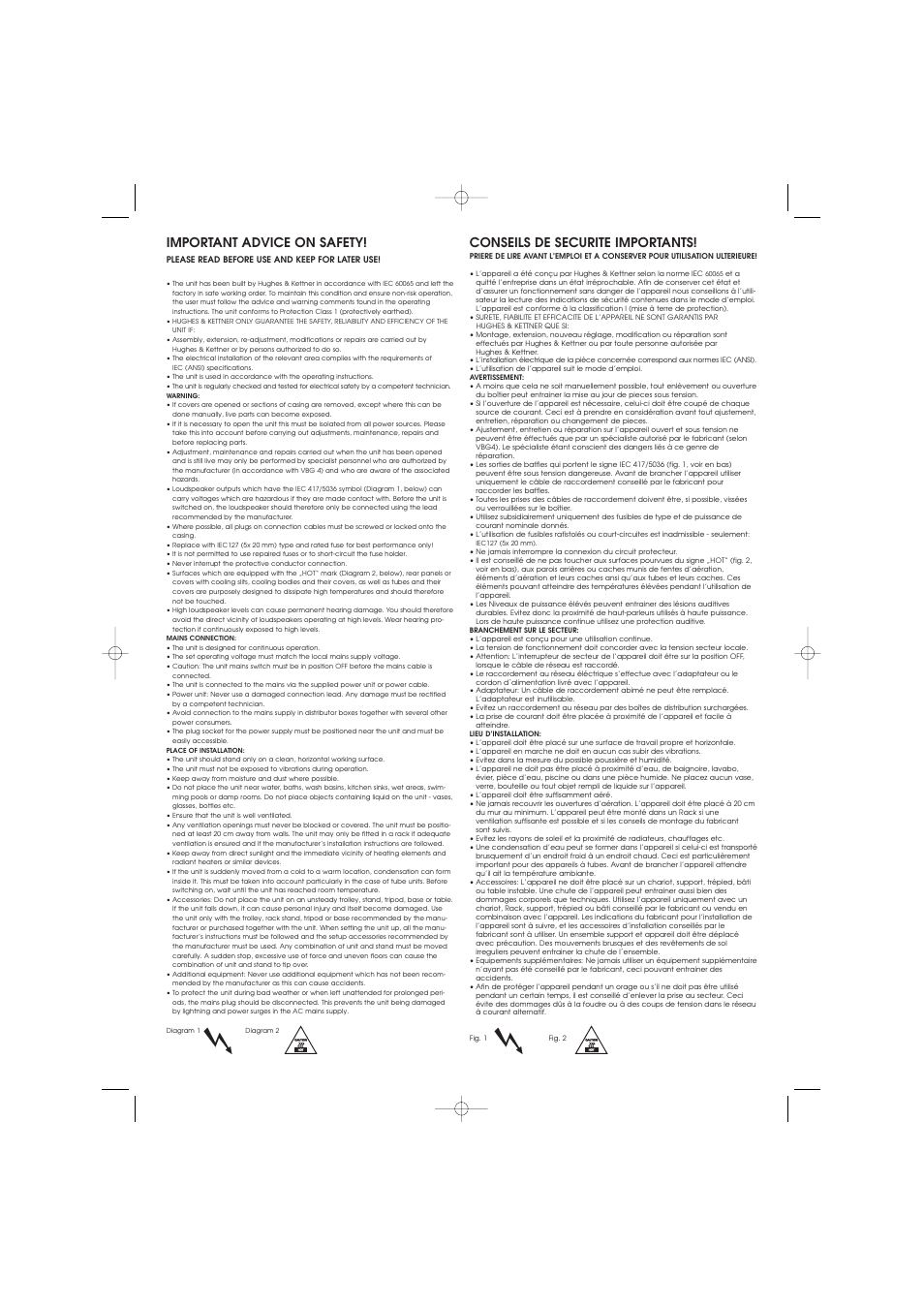 Conseils de securite importants, Important advice on safety | Hughes & Kettner Quantaum Combos QC 412 User Manual | Page 3 / 48