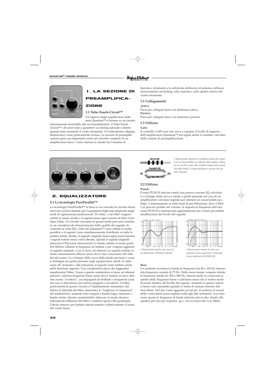 Equalizzatore, La sezione di preamplifica- zione | Hughes & Kettner Quantaum Combos QC 412 User Manual | Page 30 / 48