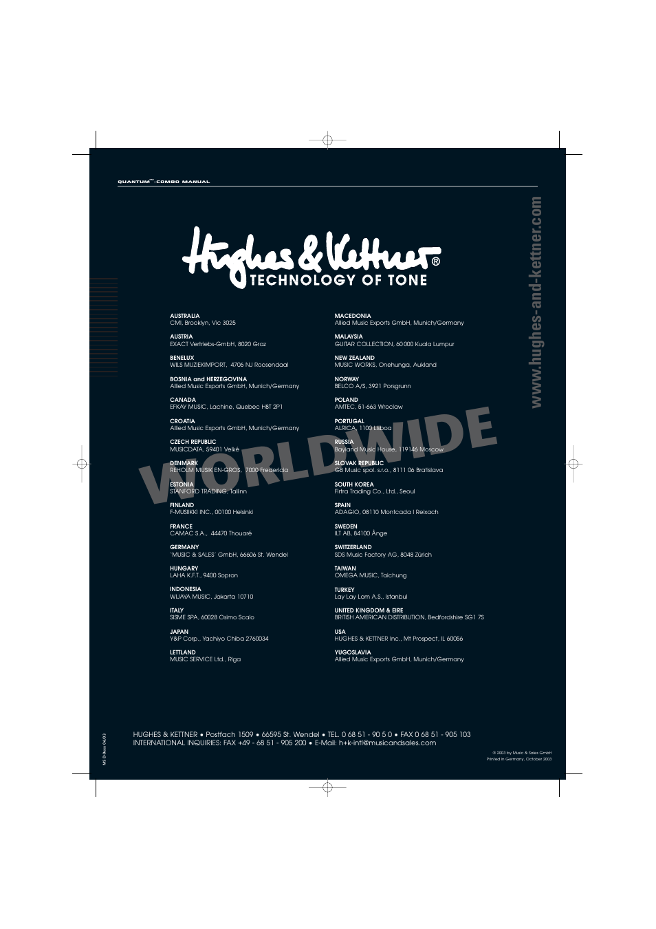 Worldwide | Hughes & Kettner Quantaum Combos QC 412 User Manual | Page 48 / 48
