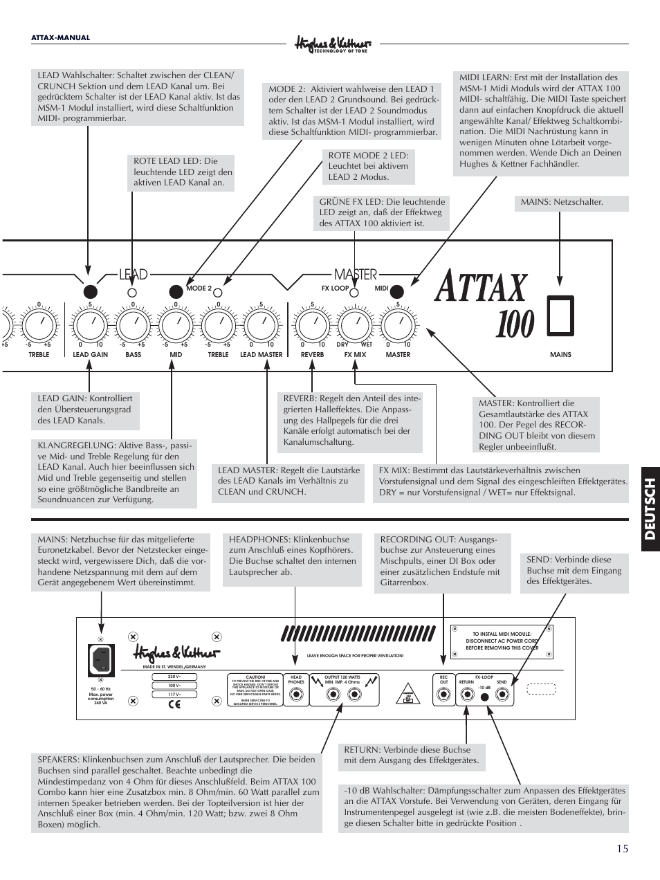Lead, Master, Deutsch | Hughes & Kettner ATTAX 100 User Manual | Page 15 / 48