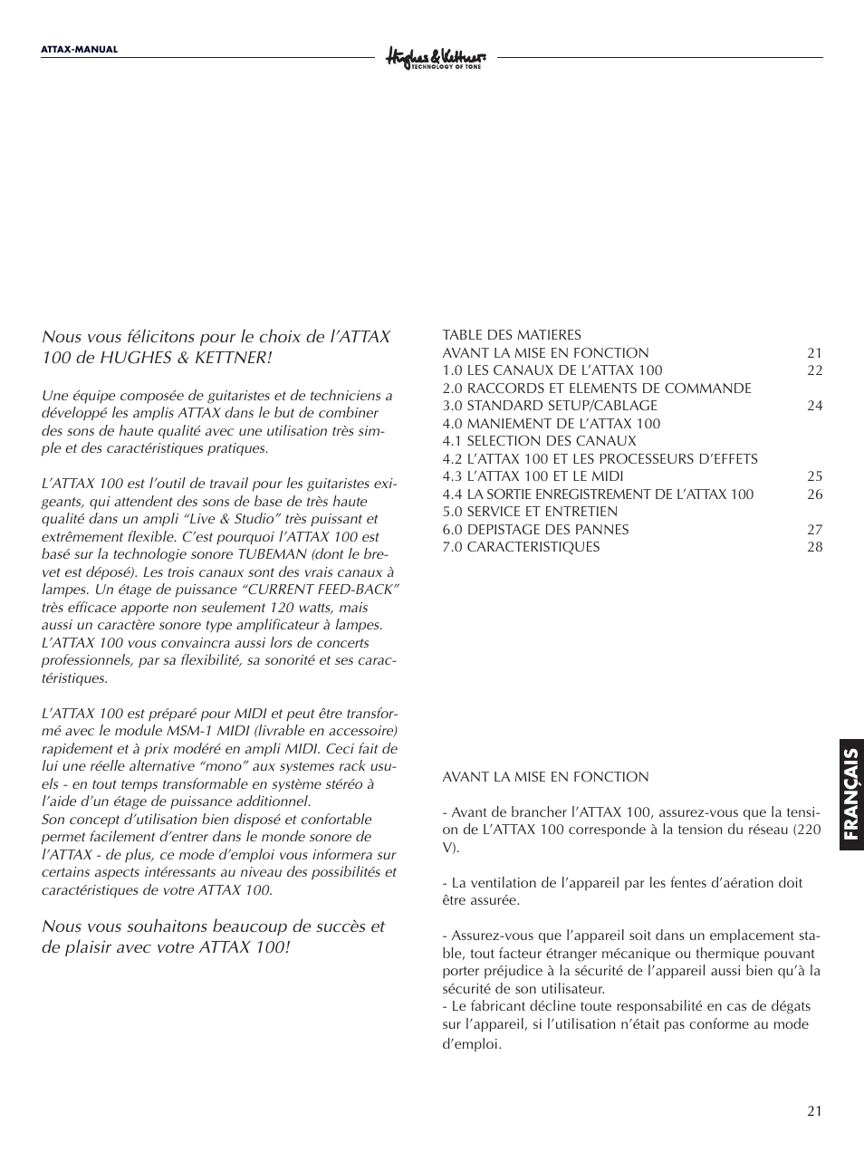 Ttax 100 | Hughes & Kettner ATTAX 100 User Manual | Page 21 / 48