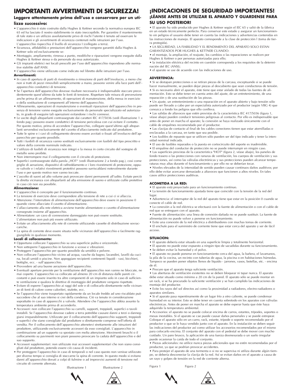 Importanti avvertimenti di sicurezza, Indicaciones de seguridad importantes | Hughes & Kettner ATTAX 100 User Manual | Page 4 / 48