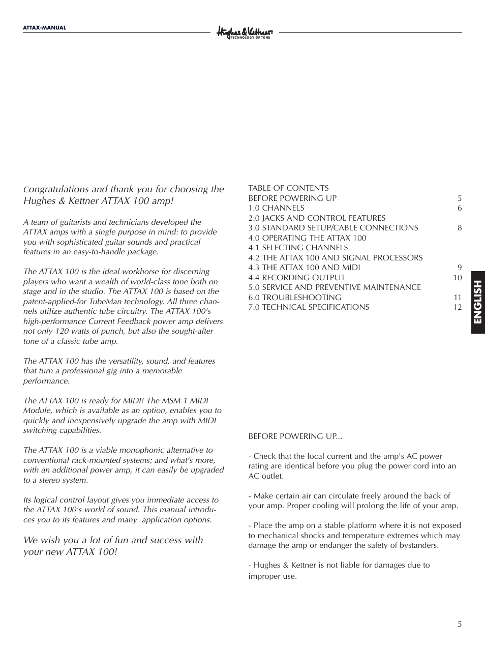 Ttax 100 | Hughes & Kettner ATTAX 100 User Manual | Page 5 / 48
