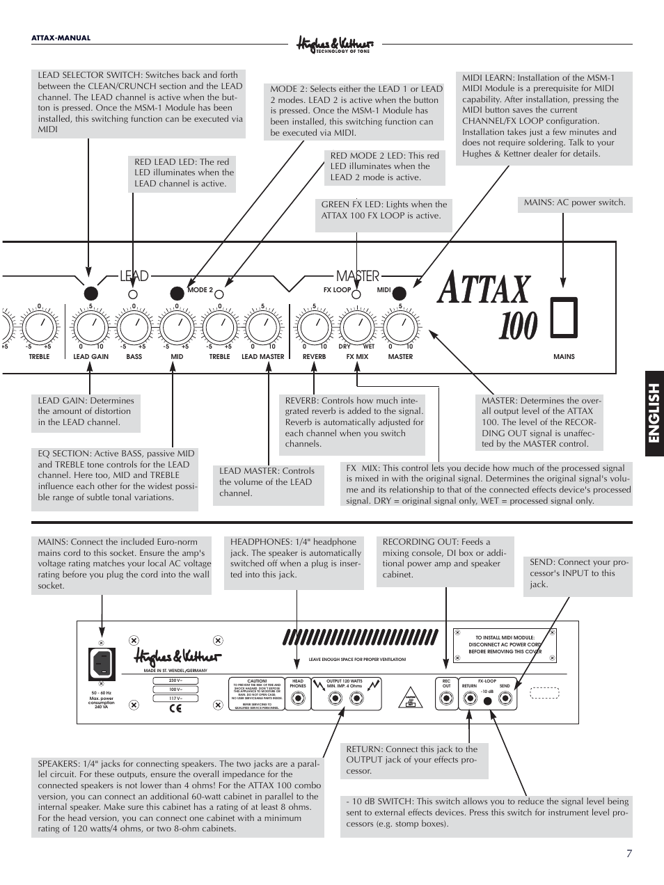 Lead, Master, English | Hughes & Kettner ATTAX 100 User Manual | Page 7 / 48