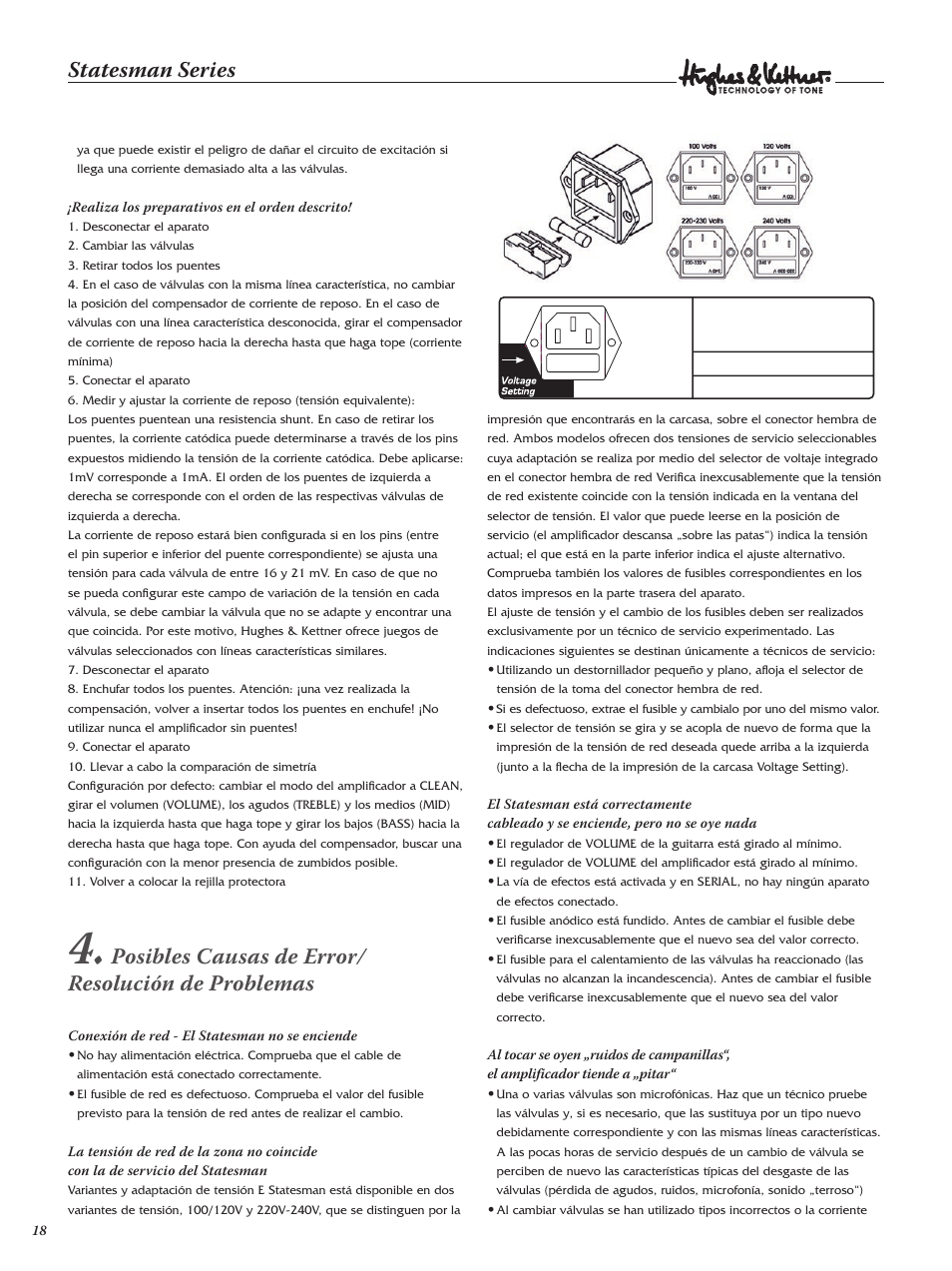 Statesman series, Posibles causas de error/ resolución de problemas | Hughes & Kettner Statesman QUAD EL84 User Manual | Page 18 / 36
