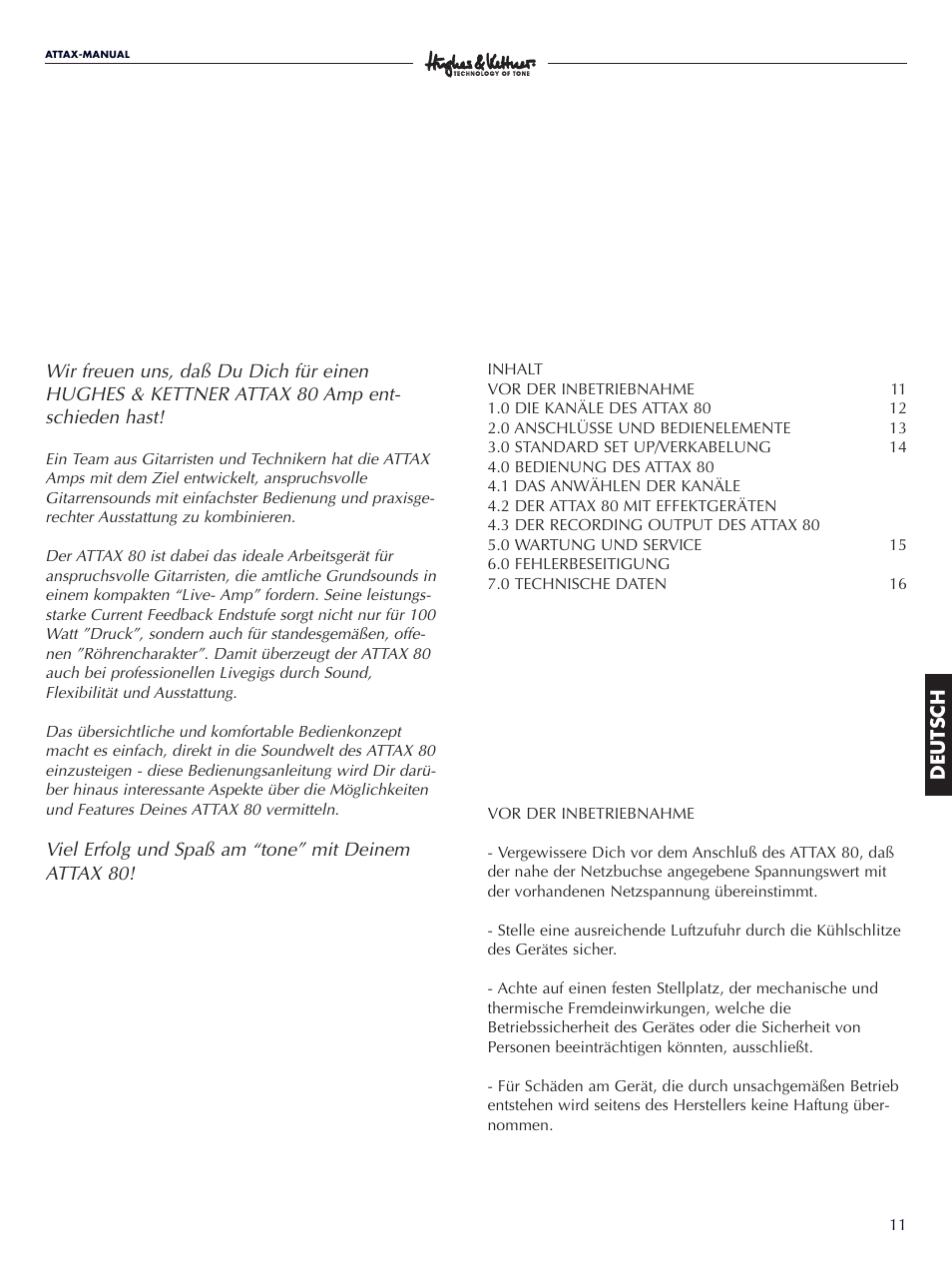 Ttax 80 | Hughes & Kettner Attax 80 User Manual | Page 11 / 36