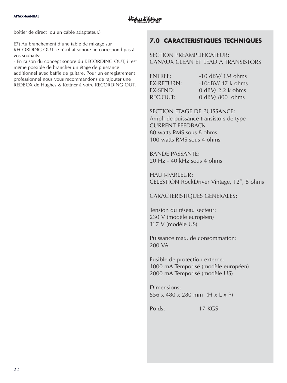 Hughes & Kettner Attax 80 User Manual | Page 22 / 36