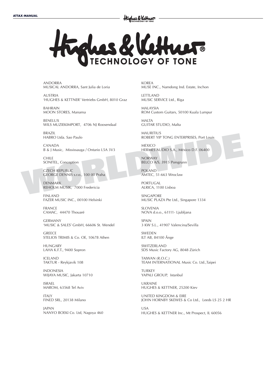 World wide | Hughes & Kettner Attax 80 User Manual | Page 36 / 36