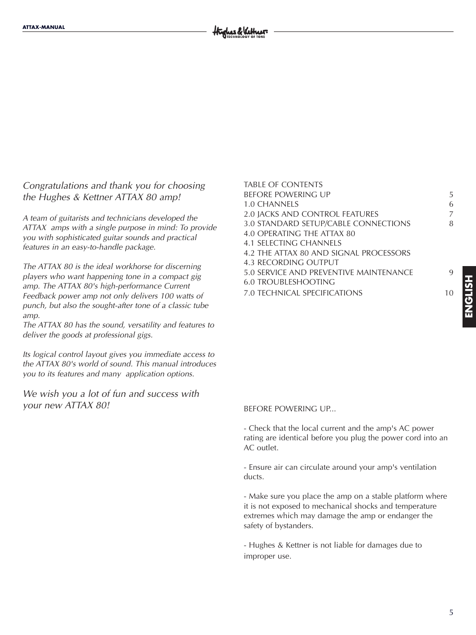 Ttax 80 | Hughes & Kettner Attax 80 User Manual | Page 5 / 36
