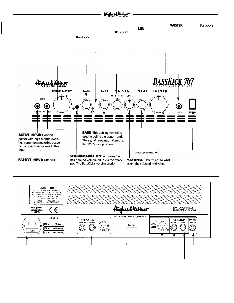 1 .o connections and control features | Hughes & Kettner Bass Kick 505 User Manual | Page 2 / 5