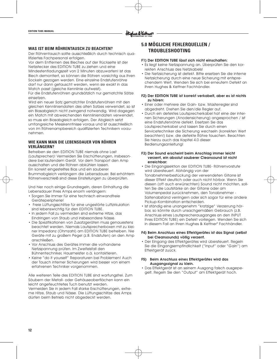 0 mögliche fehlerquellen / troubleshooting | Hughes & Kettner warp x 117V modell User Manual | Page 12 / 32