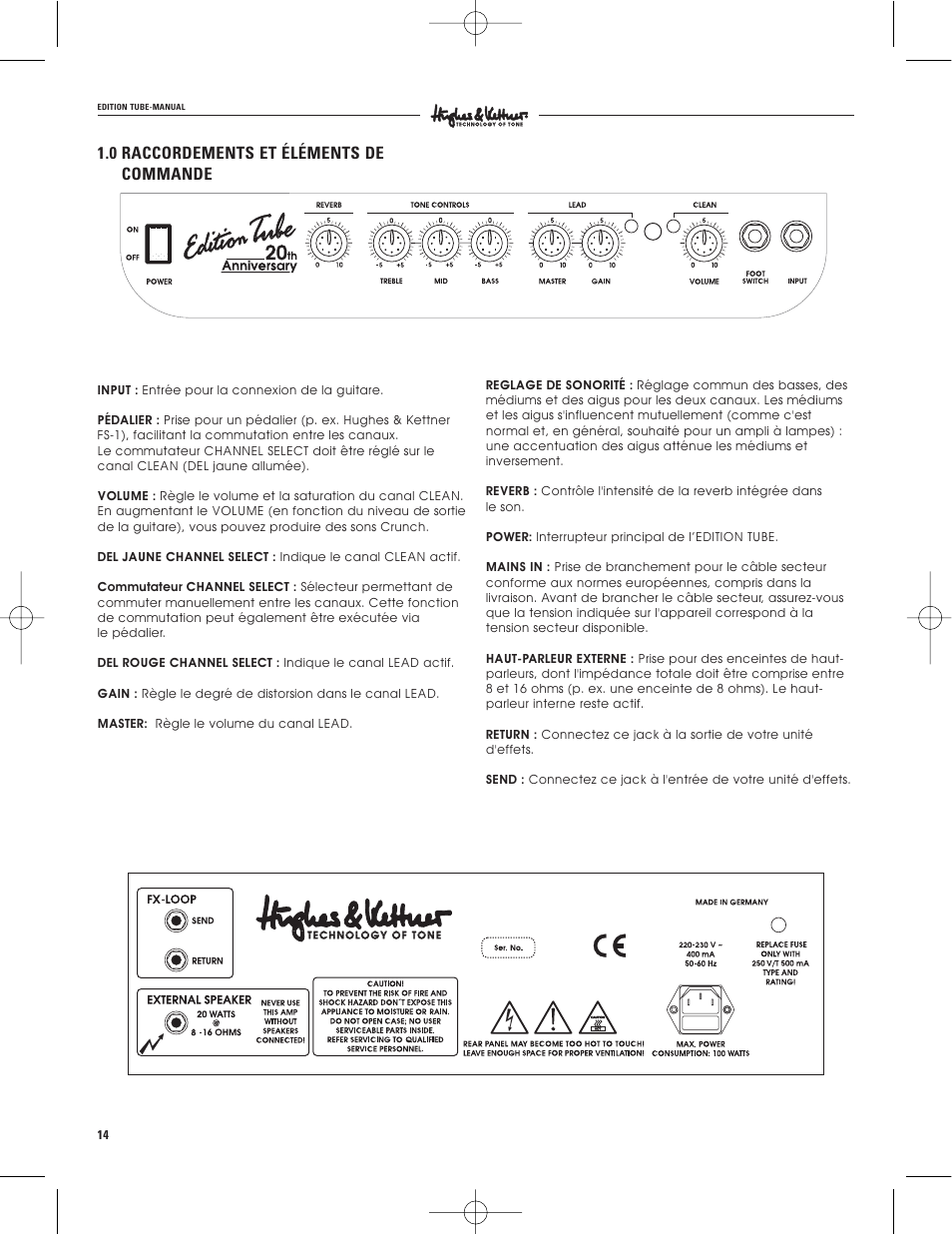 0 raccordements et éléments de commande | Hughes & Kettner warp x 117V modell User Manual | Page 14 / 32