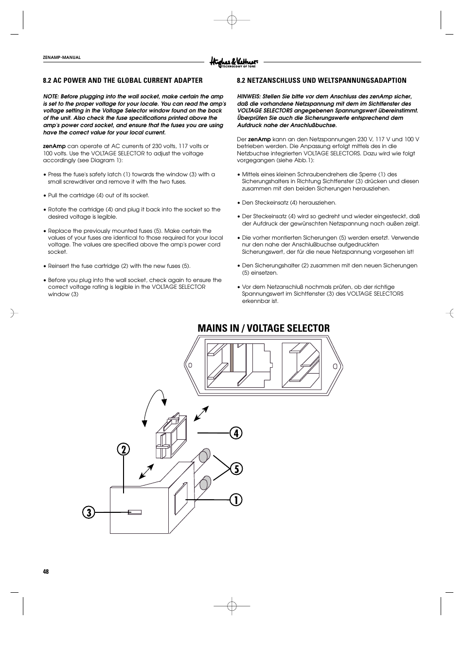 Mains in / voltage selector | Hughes & Kettner ZenAmp User Manual | Page 13 / 13