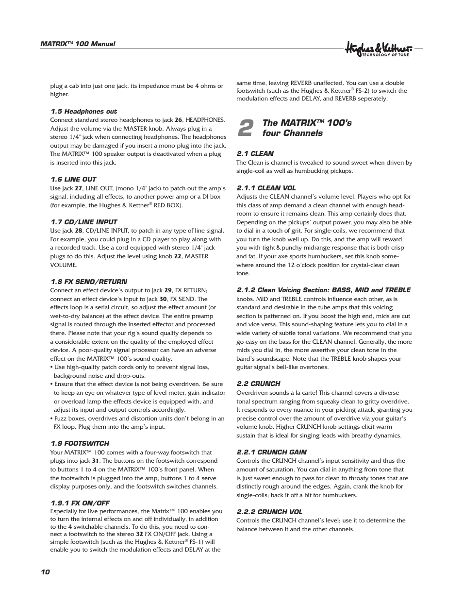 The matrix™ 100’s four channels | Hughes & Kettner Matrix 100 User Manual | Page 10 / 32