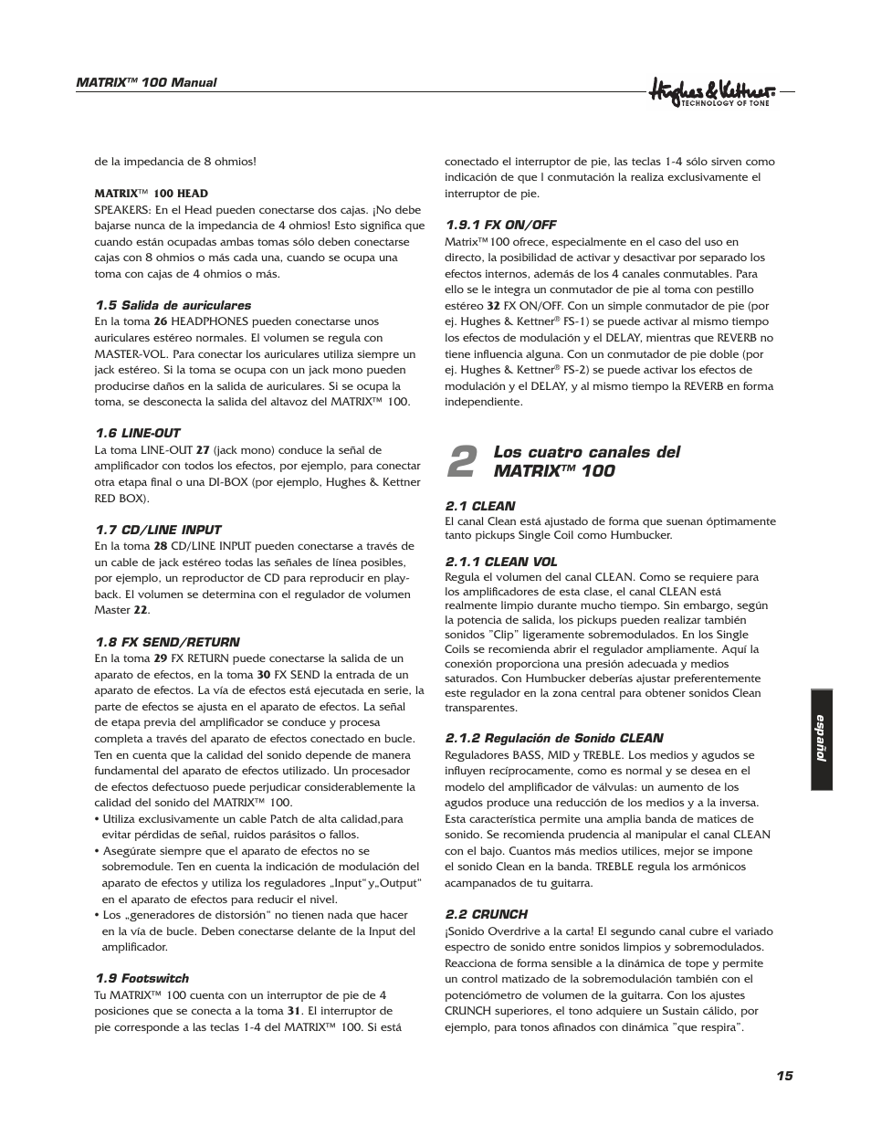 Hughes & Kettner Matrix 100 User Manual | Page 15 / 32