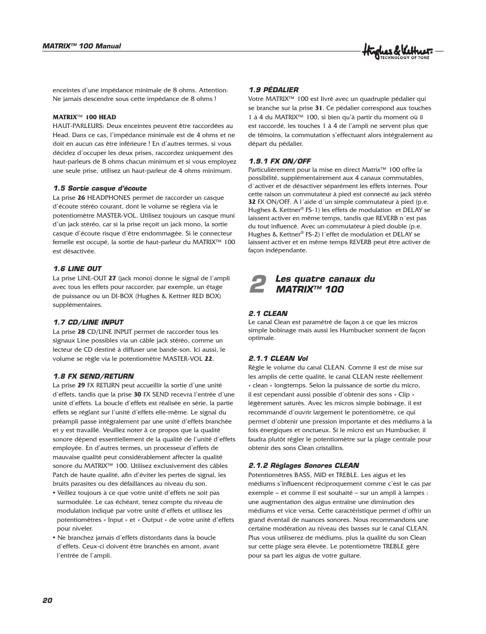 Les quatre canaux du matrix™ 100 | Hughes & Kettner Matrix 100 User Manual | Page 20 / 32