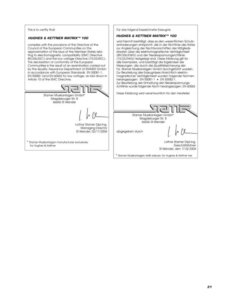 Hughes & Kettner Matrix 100 User Manual | Page 31 / 32