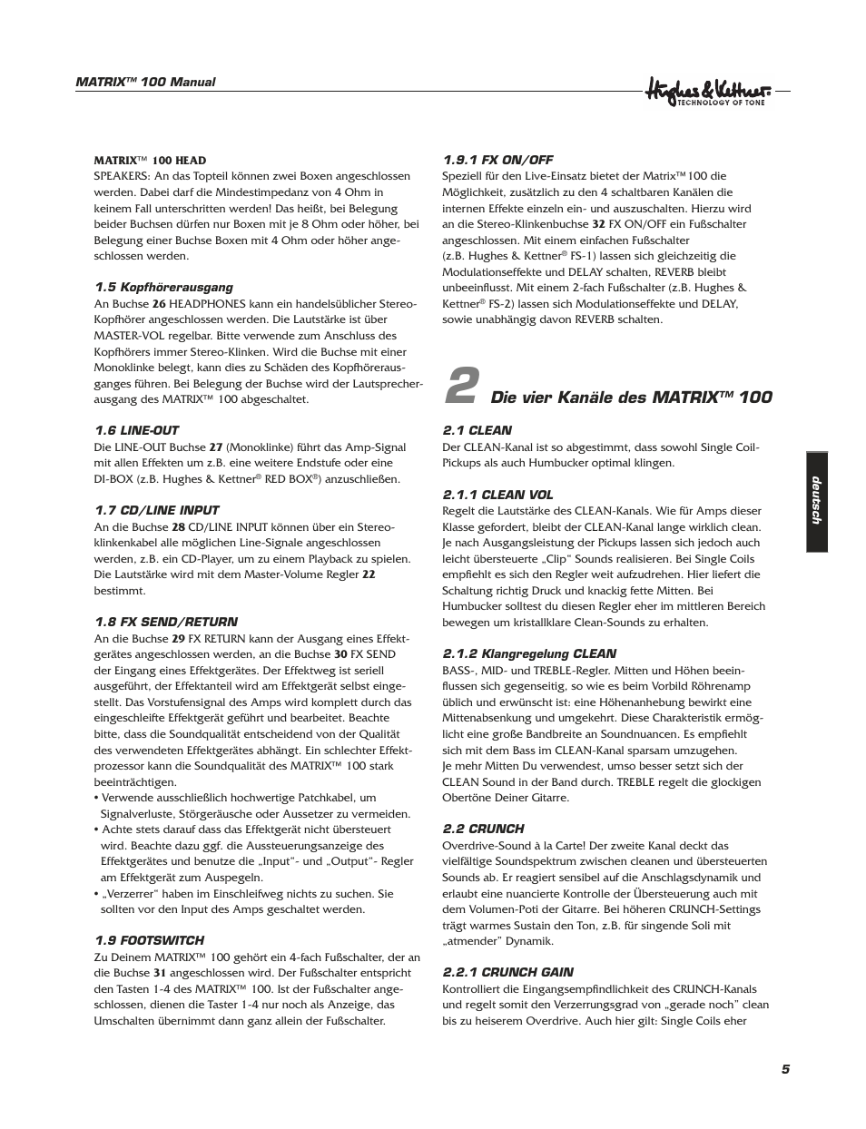 Hughes & Kettner Matrix 100 User Manual | Page 5 / 32