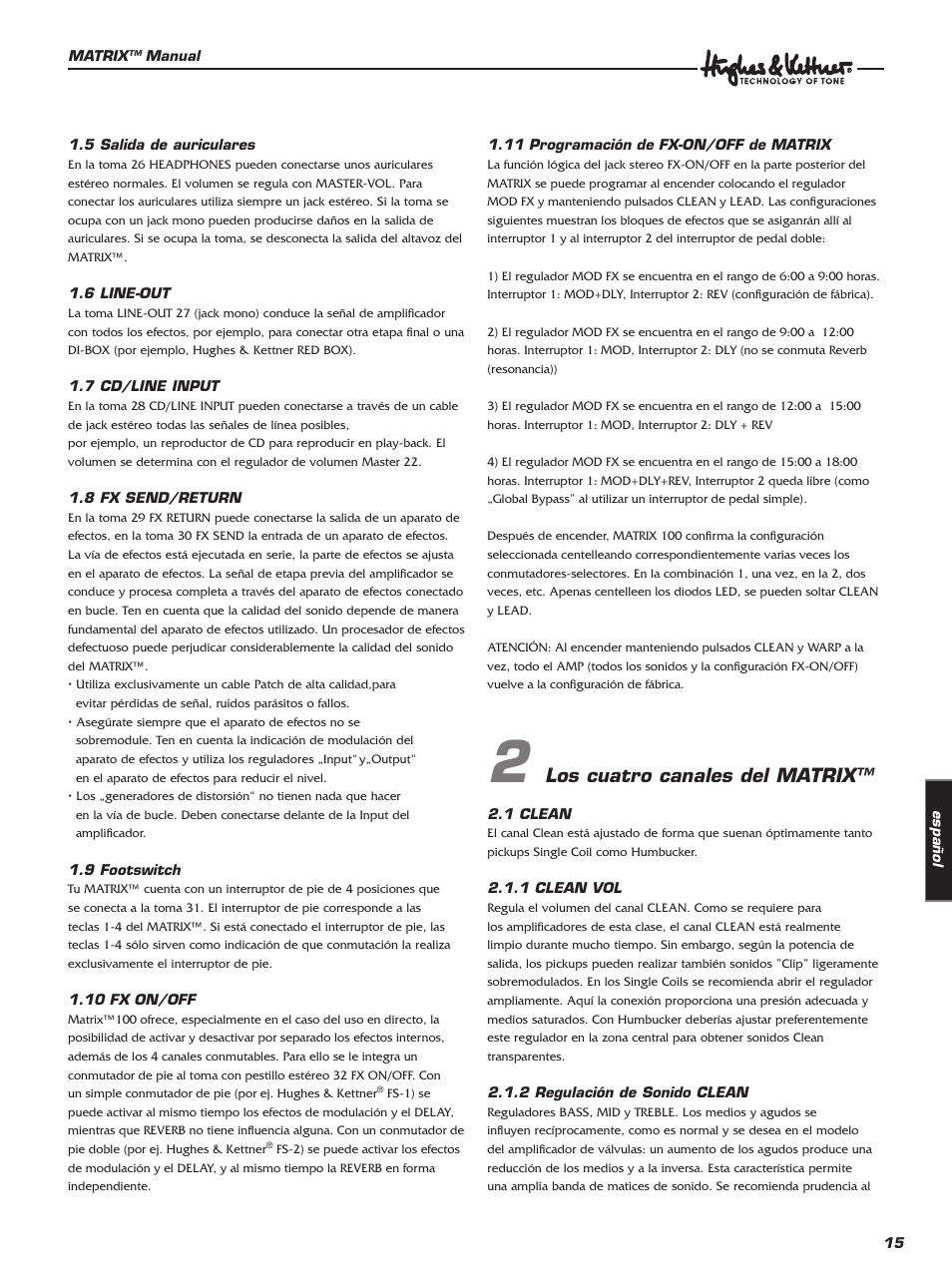 Los cuatro canales del matrix | Hughes & Kettner 100 Combo User Manual | Page 15 / 32