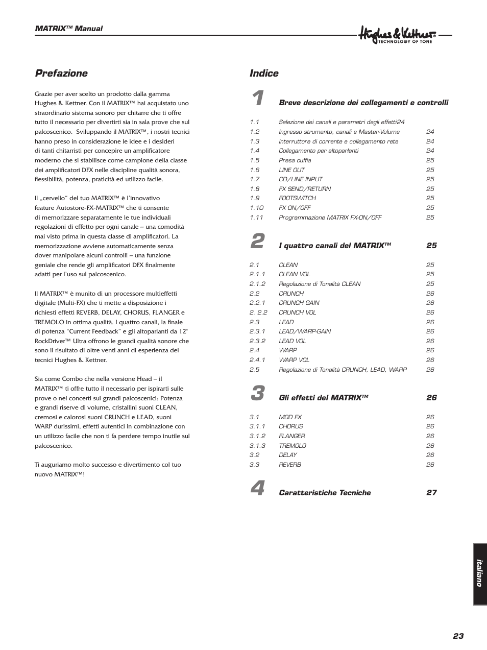 Prefazione, Indice | Hughes & Kettner 100 Combo User Manual | Page 23 / 32