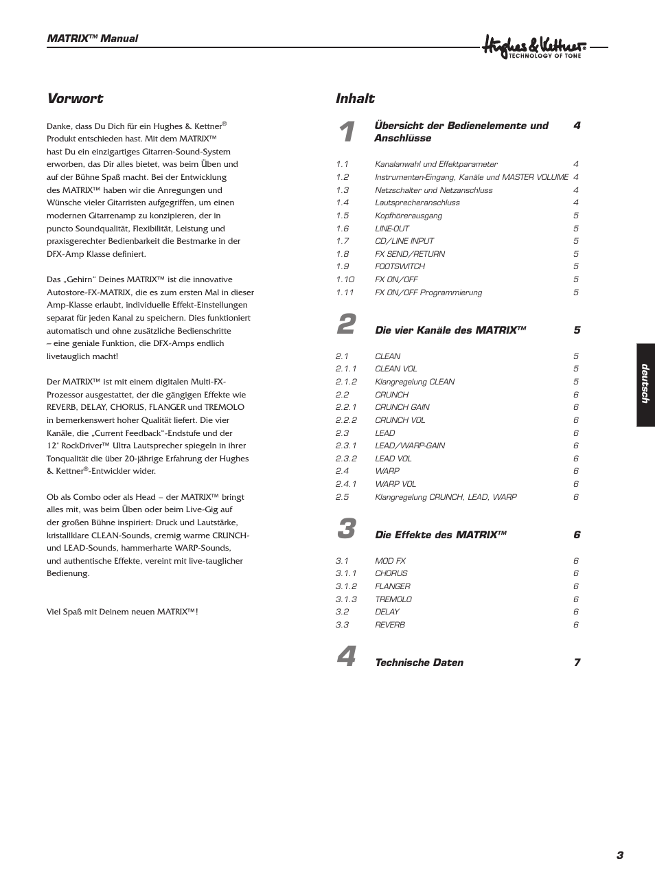 Vorwort, Inhalt | Hughes & Kettner 100 Combo User Manual | Page 3 / 32