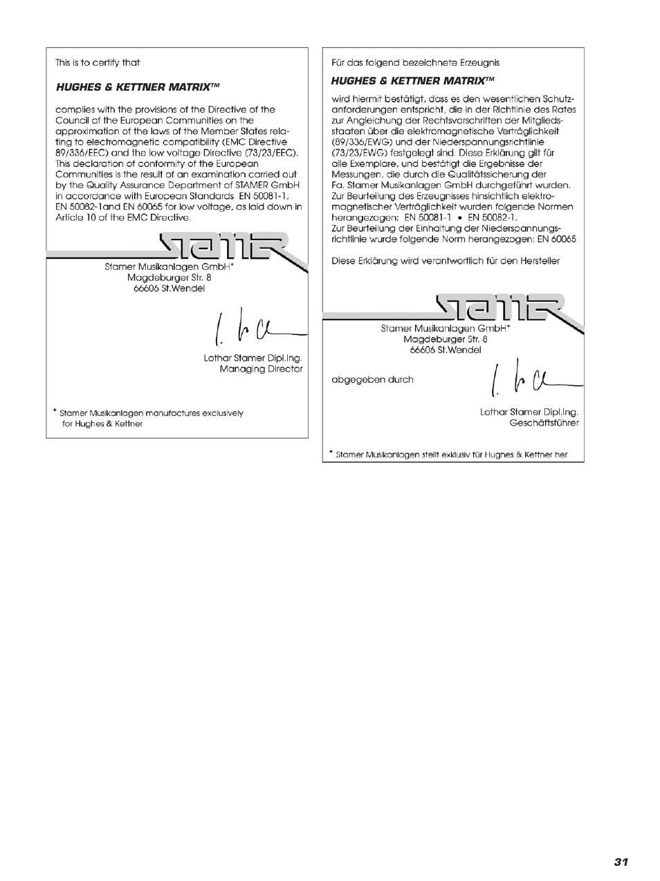 Hughes & Kettner 100 Combo User Manual | Page 31 / 32