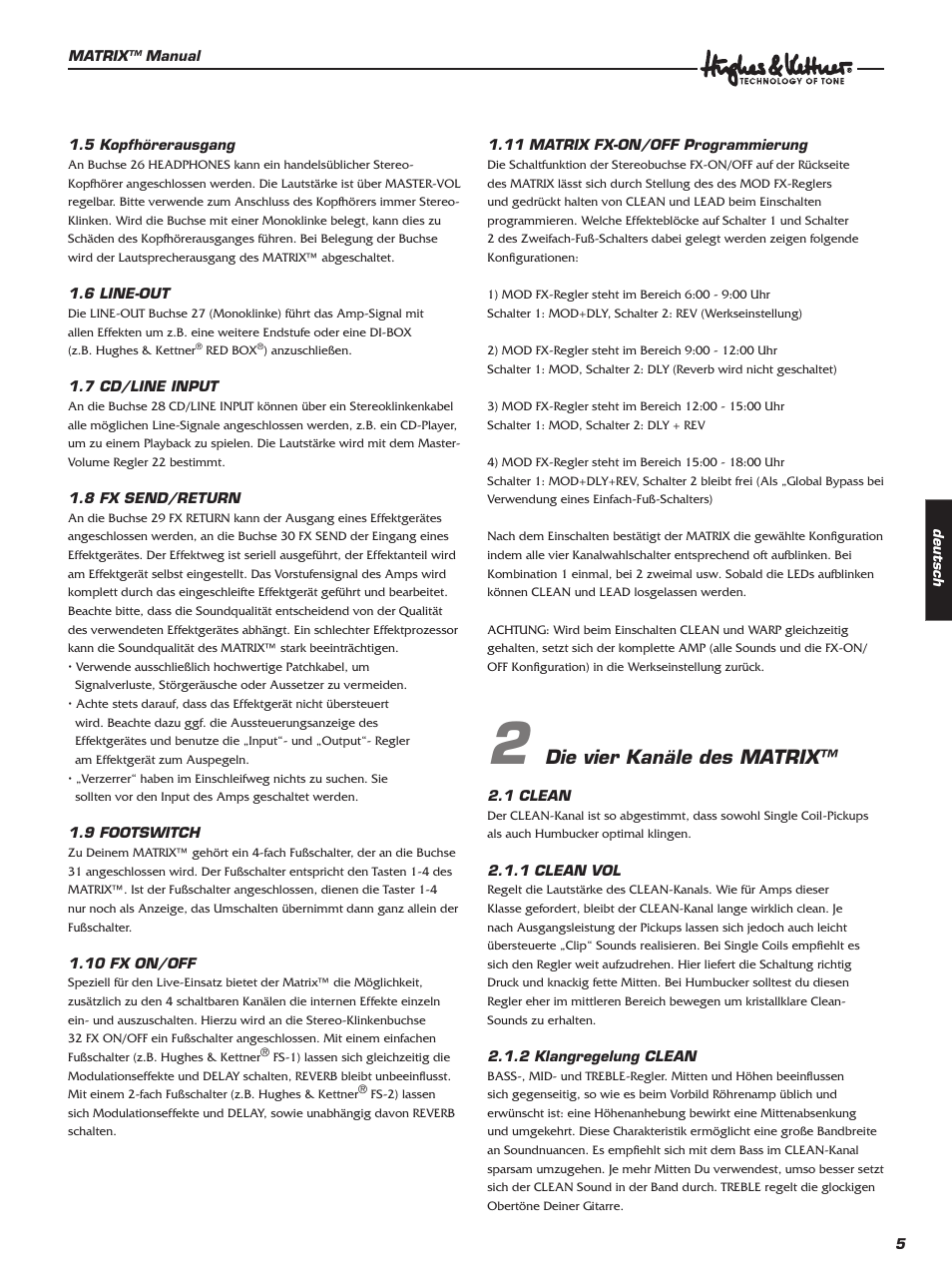 Die vier kanäle des matrix | Hughes & Kettner 100 Combo User Manual | Page 5 / 32