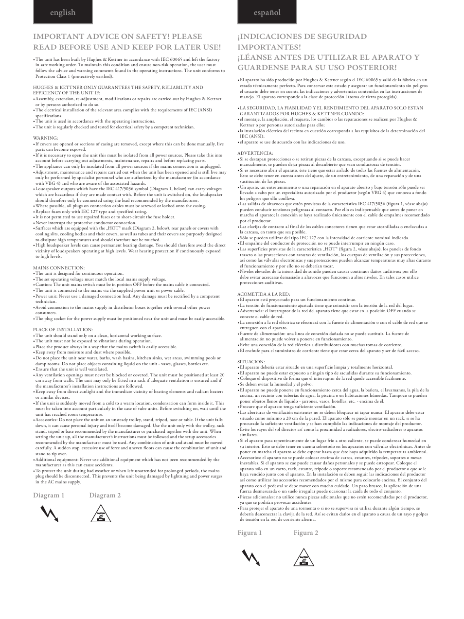English español, Diagram 1 diagram 2, Figura 1 figura 2 | Hughes & Kettner 50 User Manual | Page 23 / 28