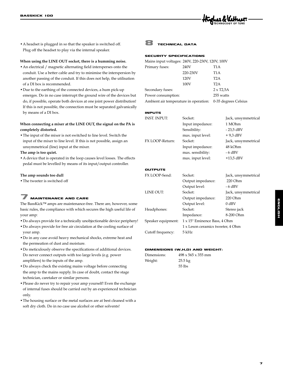 Hughes & Kettner Bass Kick 100 User Manual | Page 7 / 24