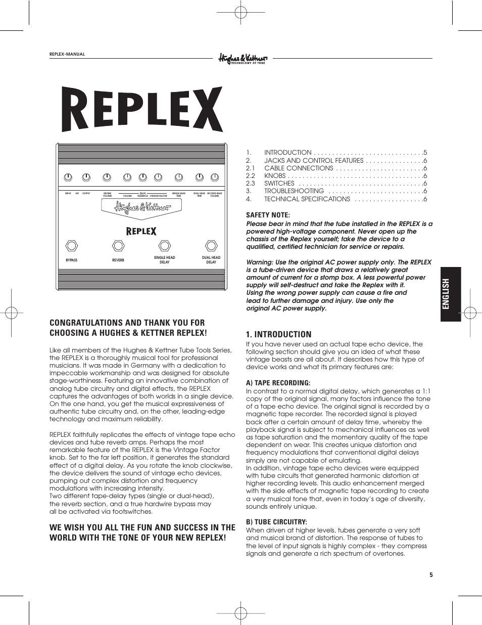 Introduction, A) tape recording, B) tube circuitry | Hughes & Kettner Tape Delay Simulator User Manual | Page 5 / 16