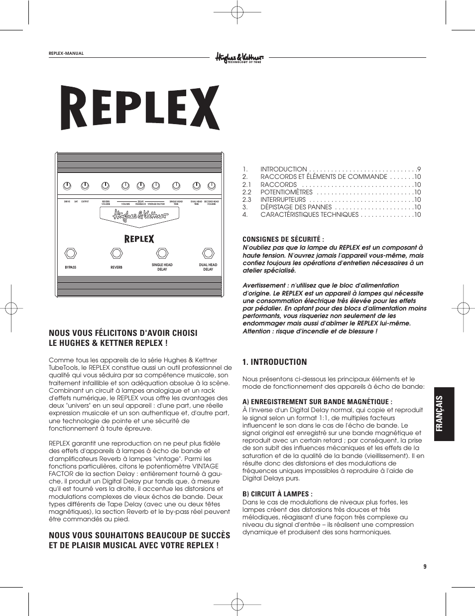 Introduction, Consignes de sécurité, A) enregistrement sur bande magnétique | B) circuit à lampes | Hughes & Kettner Tape Delay Simulator User Manual | Page 9 / 16