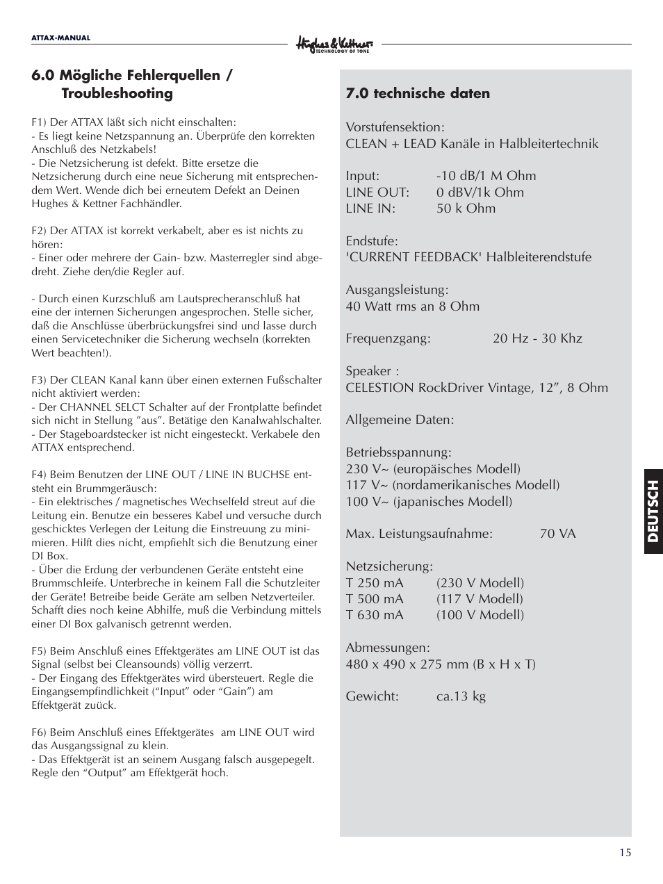 Hughes & Kettner ATTAX 50 User Manual | Page 15 / 36