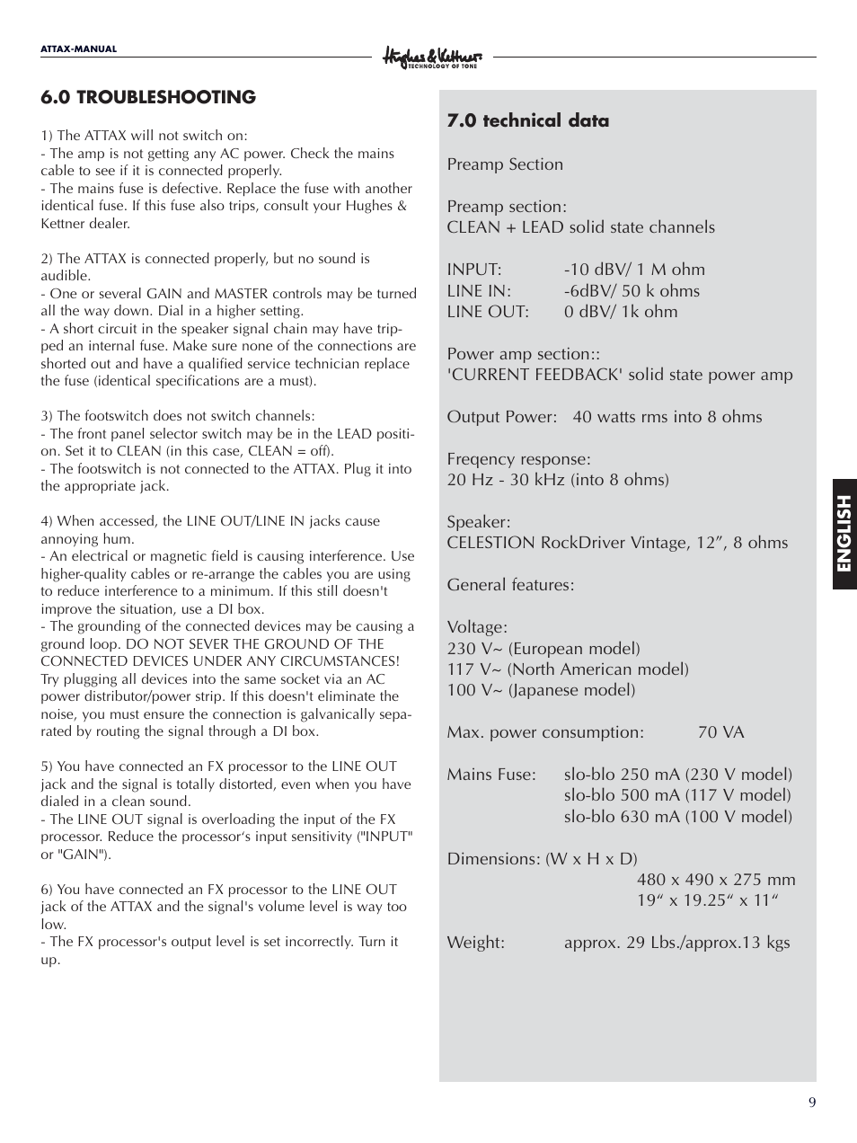 Hughes & Kettner ATTAX 50 User Manual | Page 9 / 36